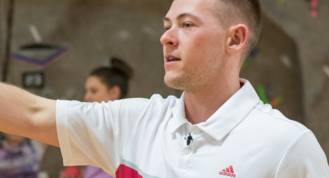 Brendan Holt running an exercise in a UNH Health and Physical Education class
